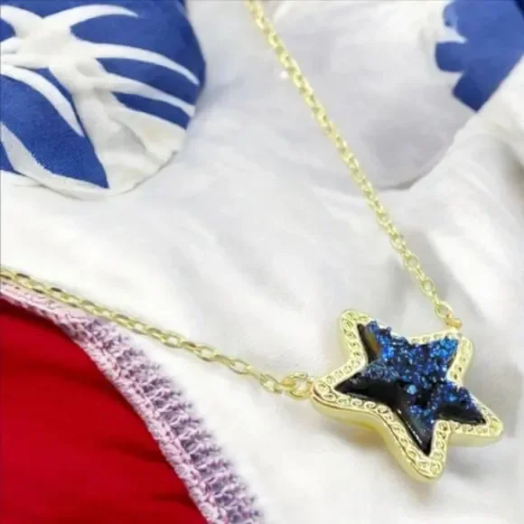 NWOT Kendra Scott Jae Star Blue Drusy Gold Pendant Necklace - Picture 5 of 16